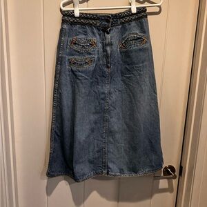 Denim A-Line Skirt with Braided Waistband